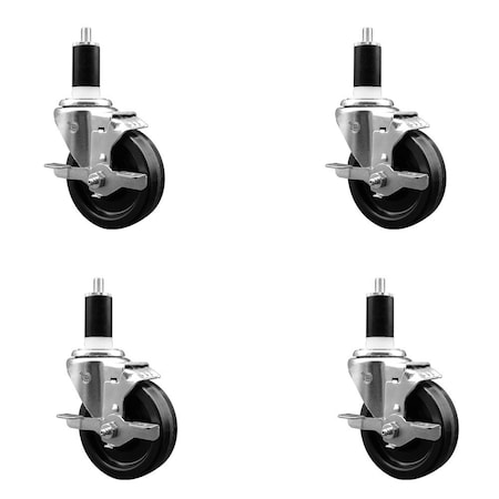 Service Caster 4'' Phenolic Swivel 1-3/8'' Expanding Stem Caster Set with Brake, 4PK SCC-EX20S414-PHR-TLB-138-4